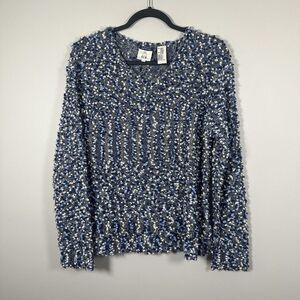 Cousin Johnny XLarge Blue Cream Gray‎ Merino Wool Blend Ball Textured Sweater